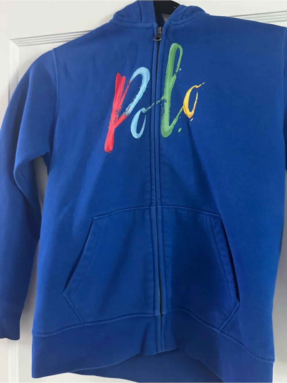 Polo by Ralph Lauren Royal Blue Zip Hoodie with Multicolor Script